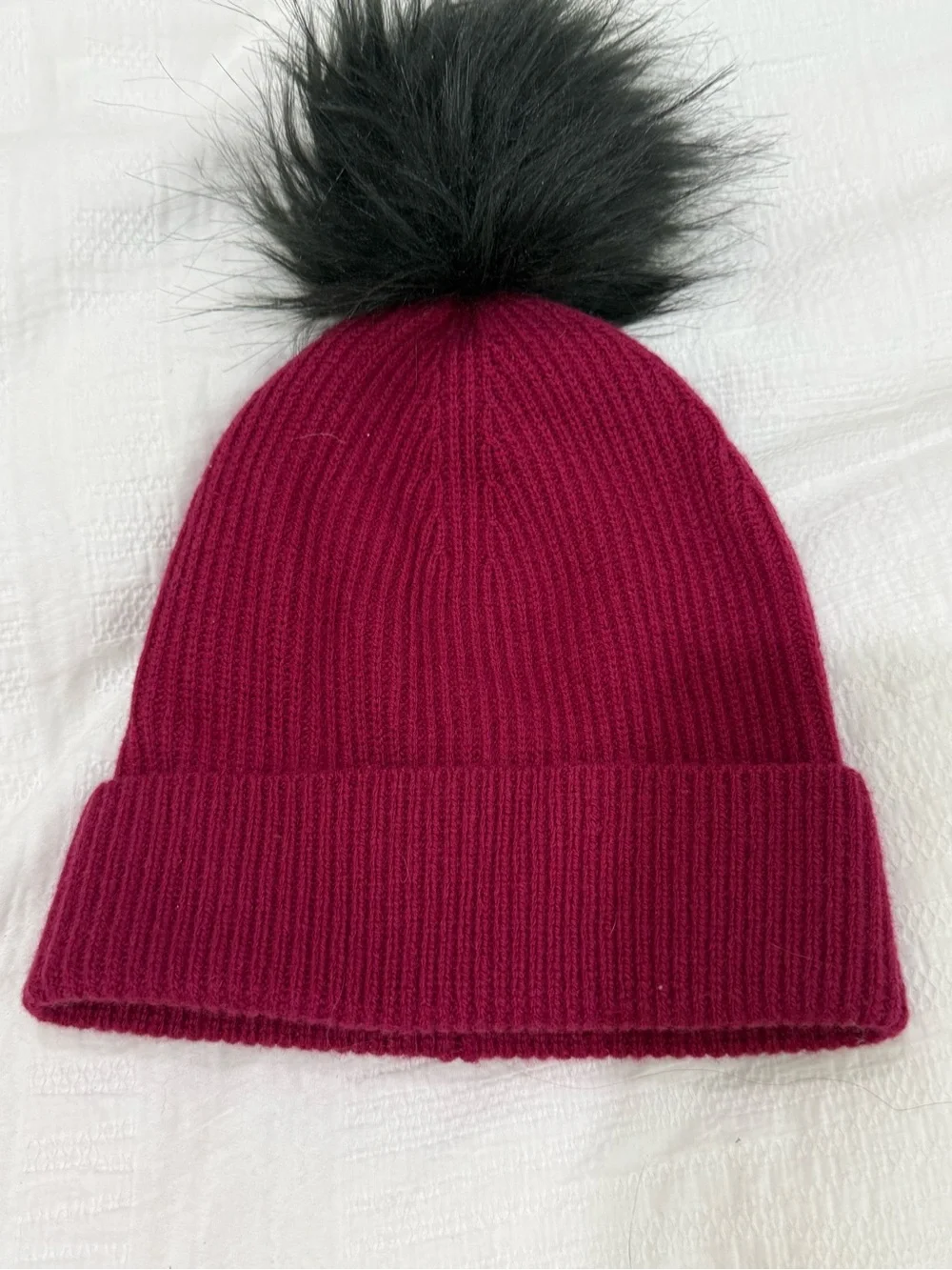 Pom Beanie Hat in Burgundy with Black Pom